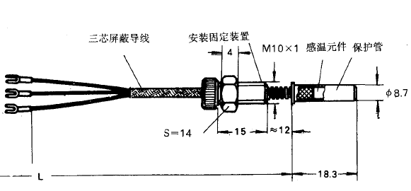 WZPM-201B固定螺紋壓簧式端面熱電阻安裝尺寸 WZPM-201B固定螺紋壓簧式端面熱電阻安裝尺寸