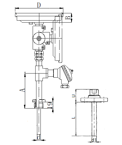 WSSP-374法蘭抽芯式萬向一體化雙金屬溫度計安裝圖片